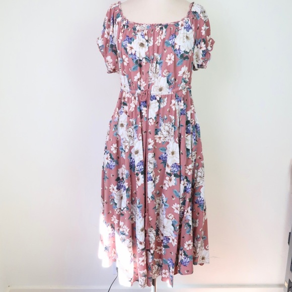 torrid Dresses & Skirts - Torrid Rose Pink Floral Challis Off Shoulder MIDI